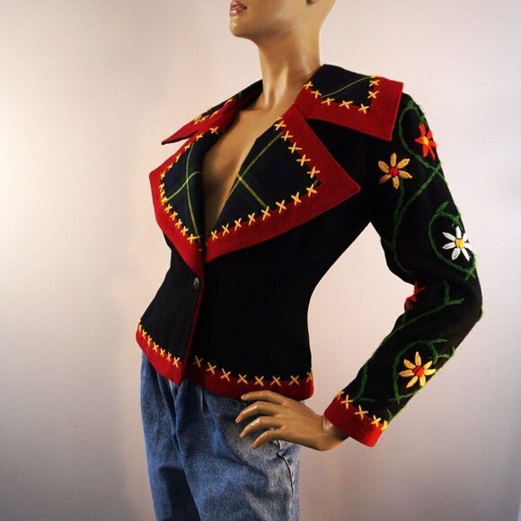 Vintage Show Piece Embroidered Blazer Sz Medium IDOL England Wool Jacket Rare - Picture 1 of 13